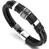HALUKAKAH Uomini Bracciale in Vera Pelle Titanio Nero Chiusura Magnetica Assolo Argento/Onore Oro/Nightwatch Nero Taglia Regolabile 21.5-23cm con Confezione Regalo Gratuita (Argento 21,5cm)