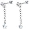 Bishilin Orecchini lunghi pendenti, graziosi orecchini a catena con stella/cuore/croce/luna con zirconia cubica in acciaio inox, Acciaio inossidabile, Zirconie sintetico