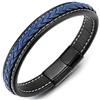 COOLSTEELANDBEYOND Uomo Donna Pelle Intrecciata Braccialetto, Blu Nero Cuoio Bracciale, Bianco Punti Sutura Nero Acciaio Chiusura Magnetica