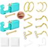 AVYRING 2 piercing da naso con piercing da 20 G e anello da naso, set professionale in argento e oro, set completo con tutto per una foratura delicata e sicura, Acciaio inossidabile