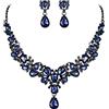 EVER FAITH Set di Gioielli da Damigella in Cristalli Sposa Austriaci per Donne, di Collana Orecchini in Goccia d'Acqua Fiore Foglia, Zaffiro Blu Nero-Fondo