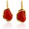 gioiellitaly Orecchini lunghi argento 925 dorato con pendente corallo rosso naturale chiusura monachella gioielli donna ragazza gioiello artigianale