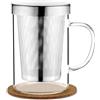 AOOTE Tazza da tè in Vetro, 500ml Tazza da tè con Filtro in Acciaio Inox e Coperchio, Tazza da Tè in Vetro Borosilicato Con Sottobicchiere in Sughero per caffè Succo Bevande Gassate Latte Yogurt