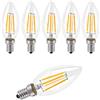 WULUN Lampadine Filamento Dimmerabile LED E14, Equivalente a 40W, 400 Lumen, Colore Bianco Caldo 3000K, Forma a Candela, Stile Vintage Retrò, Risparmio Energetico, Confezione da 6 Unità