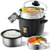 Mihoho Cuociriso, da 1 litri con vaporiera, cuociriso con pentola interna antiaderente, prepara zuppe, stufati, cereali, funzione di mantenimento in caldo (nero B)