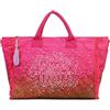 YNOT Borsa Mare Tote Macao MAC001S6, Nylon con Effetto Intrecciato Sfumato, Strass e Frange, 57x33,5x19 cm, Guava