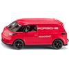 Siku 1121 VW ID. Buzz Cargo Porsche servizio corse con portellone posteriore apribile e gancio di traino, carrozzeria in metallo, rosso, auto da competizione per bambini
