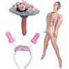 CUPIDO TOYS Set 3 pz 1 Bambolo Gonfiabile con Pene - 1 Bouquet - 1 Frontino con Piselli Kit Divertente per Addio al Nubilato, Gadget Pisello per la Sposa, Giochi per la Festa di Addio al Nubilato