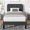 VECELO Letto imbottito da 90 x 200 cm, con schienale a doghe, tessuto in velluto delicato sulla pelle, letto singolo per ragazzi (senza materasso), in acciaio legato, grigio