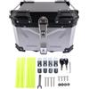 GLOSSY AUTO PARTS Baule Superiore per Moto Universale Argento 45L, Baule Posteriore in Alluminio Impermeabile per Moto, Portabagagli con Doppia Chiave, Baule da Tour per Casco