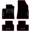 QUEMAR Tappetini Auto compatibili con Renault Clio V anche Hybrid dal 2019/ Kit Tappeti Moquette e Gomma su Misura (Set 2 Anter.+ 2 Poster.)/ Ricami e Colori Personalizzati (4 Ricami, Bordo Fucsia)