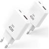 Waytex Set di 2 caricabatterie rapido 45 W compatto USB C e USB A - caricabatterie per iPhone 17 - ultima tecnologia GaN 2026 - presa di alimentazione per iPhone, Samsung e computer portatili - colore bianco