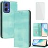 OUEAYIEN Cover per Motorola Moto G85/Edge 50 Fusion Custodia a Libro con Vetro Temperato Blocco RFID Pelle Portafoglio Porta Carte Vintage Flip Custodia per Motorola G 85 Edge 50Fusion Menta
