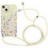 Foonary Cover con Cordino per Apple iPhone 13 Mini 5,4, Custodia con Aesthetic Motivo Laccio Collana Tracolla, Silicone Antiurto Protezione Bumper Phone Case per iPhone 13 Mini，Fiore 02