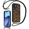 Vxinvnoi Cover Cordino per iPhone 17 6,3, Aesthetic Leopardata Disegni Ragazze Custodia con Corda Collana Tracolla Laccio, Sottile Silicone Morbido TPU Antiurto Protettiva Case per iPhone 17, Nero