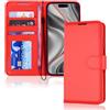 TECHGEAR Custodia a portafoglio in pelle per iPhone 17 Pro Max con blocco RFID, custodia a libro con porta carte, cavalletto, cinturino da polso, chiusura magnetica, in pelle PU rossa per iPhone 17