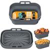 Euqvunn 2 Pezzi Grigio Teglie in Silicone per Friggitrice ad Aria, Riutilizzabile Rettangolare Contenitore per Friggitrice Aria, Carta per Friggitrice Aria Per Microonde, Airfryer, Forno, Microonde