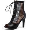 Uonpie Peep Toe Stivali 10cm Tacco in Scamosciata a Rete Scarpe da Ballo Latino Salsa Tango Bachata,Nero L,37.5EU