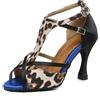 Uonpie Scarpe da Ballo Latino Americano Donna Tacco 8,5 cm Scarpe da Ballo Stampa Animale,Nero,41EU