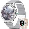 Fitoncloud Smartwatch Donna Chiamate BLE5.2, 1,3'' Schermo Orologio Smart Watch Diamante con 2 Cinturini/120+ Sport/SpO2/Sonno/Cardiofrequenzimetro, Impermeabile IP68, Orologi Digitale per Android iOS, Argento