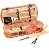 Avilia Borsa Porta Attrezzi Barbecue in Vimini - Set Barbecue Portatile con 5 Accessori in Valigetta, Kit per Barbecue da Campeggio, Attrezzi BBQ da Viaggio e Picnic Outdoor