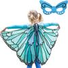 AffeGifts Costume Farfalla Bambina, Grande Capo Farfalla per Bambini Costume Farfalla Wings Fancy Butterfly Mantello Morbido Principessa Farfalla Scialle Dress Up per 4-10 Yeas Old (Blu)