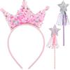 JJUNW 3 fasce con corona di paillette, con stelle e brillantini, bacchetta magica con brillantini, per feste di compleanno, accessori per cosplay