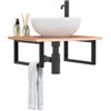 Plumbpyr Piano per lavabo in legno di rovere massiccio con supporto in acciaio, 60 x 50 cm, portata fino a 100 kg, ripiano salvaspazio per lavabo da bagno, scaffale e mobile sottolavabo
