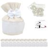 Doni Bomboniere Set Matrimonio 12 Sacchetti Juta e Cotone Bianco Panna Fiocchetto Centrale Cuoricino Bustine Confetti Bianchi Bigliettini Personalizzabili Segnaposto Sposi Confettata Gadget Fai da Te