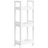 SONGMICS Piccolo scaffale portaoggetti su ruote, carrello da bagno, mensola da cucina sottile, 3 ripiani, in bambù, salvaspazio, 20 x 30 x 80 cm, bianco BCB083W01