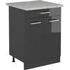 Vicco Mobiletto base per cucina R-Line, Antracite lucido, 60 cm PL Marmo, per la libera combinazione all'interno di sistemi cucina modulari