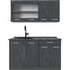 Vicco Cucina monoblocco R-Line, Calce nera, 140 cm PL Antracite, adatto per l'espansione flessibile con moduli aggiuntivi