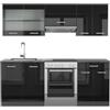Vicco Cucina componibile R-Line, Nero lucido/antracite, 200 cm senza piano di lavoro, adatto per l'espansione individuale con moduli aggiuntivi