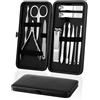 AYBUY Set Manicure Professionale, 12 pezzi Set Tagliaunghie Unghie, Kit Pedicure Manicure con custodia in pelle pregiata per Uomo/Donna, set di bellezza portatile, per viaggi (Acciaio naturale)