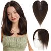Elailite Hair Topper Donna Capelli Veri Clip 17g 25cm Protesi Toupee Posticci Toupet Silk Lace 8x14cm #2 Marrone Scuro