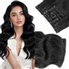 Elailite Extension Capelli Clip in Hair Extensions Ondulate Nero, 6 Fasce Separate Colorate 55cm Capelli Mossi Sintetici 150g