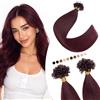 Elailite Extension Capelli Veri Cheratina 200 Fasce Negozio Top Capelli Naturali Indiani 100% Remy Human Hair Extensions Rosse U Tip Nail 100g (50cm #99J Vino Rosso)