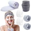 BTIYMU 6 Pezzi Fascia Capelli Skincare Donna Polsini Skin Care, Regolabile Fascetta Cerchietto Skincare Doccia Lavaggio Lavare il Viso Spa Kit, Set Fasce da Polso Fascia Trucco a Strappo Bianco Grigio
