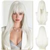 Sofeiyan Bianco Parrucca con Frangia,60 cm Parrucca Lunga e Liscia da,Parruccas da Donna Dallo Stile Elegante in Fibra Sintetica Resistente al Calore,per gli Quotidiani