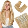 Elailite Extension Capelli Clip in Hair Extensions Biondo Dorato/Biondo Chiaro, 6 Fasce Separate Colorate Lisce 60cm Capelli Finti Sintetici Set da 6pcs 140g