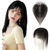 Elailite Hair Topper Donna Capelli Veri Clip 17g 25cm Protesi Toupee Posticci Toupet Silk Lace 8x14cm con Frangia #1B Nero Naturale