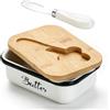 AiQInu Burriera in Ceramica 250g, Contenitore con coperchio in bambù e coltello integrato, Coltello da Burro, guarnizione in Silicone, Conserva Burro e Formaggio Freschi , per burro, formaggio, noci,