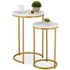 Relaxdays Tavolini da Salotto, Set da 2 Tavoli Bassi da caffè da Divano, Comodini Rotondi Effetto Marmo, Bianco Dorato