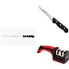 Arcos Riviera Set Specialista Salumi - 3 Pezzi: Coltello Forgiato per Prosciutto, Coltello Disossatore per Carne 130mm e Affilacoltelli Manuale Professionale Rosso/Nero - Kit Taglio e Cura delle Lame