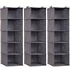 Lifewit 3 mensole sospese, organizer per armadio, sistema di sospensione, in tessuto, per armadio, pieghevole, salvaspazio, con ganci in metallo, 5 scomparti, grigio
