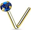 Monster Piercing 9K giallo oro artiglio imposta 1,5 MM blu zaffiro rotonda pietra di cristallo 22 Gauge L Bend naso Stud Piercing