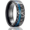 SOXEMAN Serie Forge Fascia Grana Parallela - Anello Uomo Tungsteno 8mm, Finitura Nera Martellata con Intarsio Opale Blu (Misura USA) | Nero e Blu | Misura USA 13 (69,7 mm)
