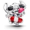 PANDORA Disney Stitch Sterling Silver Charm with White and Red Murano Glass, Black and Pink Enamel