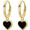 SLUYNZ 925 Sterling Silver Heart Drop Orecchini per le donne Teen Girls Black Heart Dangle Hoop Earrings (placcato B-Gold)