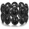 EVER FAITH Braccialetto Donna, Rhinestone Cristallo Art Deco Sposa Nozze Elastico Elasticità Bracciale Nero Nero-Fondo